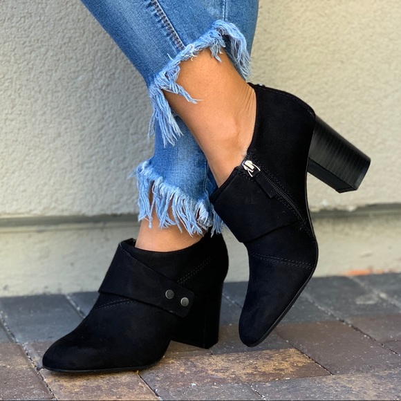 Pointy Toe Black Suede Low Profile Ankle Booties - Picture 3 of 8